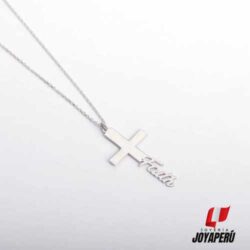 Collar Cruz con nombre personalizado en plata 950