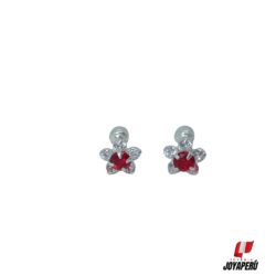 Aretes Flor con 5 pétalos blanco punto rojo