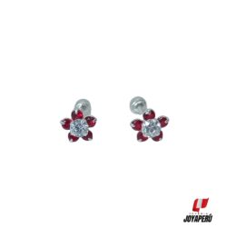 Aretes Flor con 5 pétalos rojo punto blanco