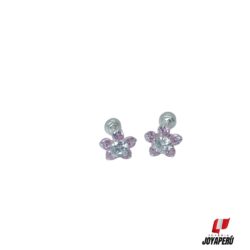 Aretes Flor con 5 pétalos Rosa punto blanco
