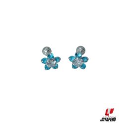 Aretes Flor con 5 pétalos celeste punto blanco