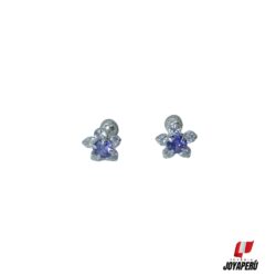 Aretes Flor con 5 pétalos blanco punto lila