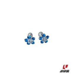 Aretes Flor con 5 pétalos azul punto blanco