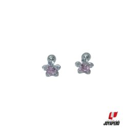 Aretes Flor con 5 pétalos blanco punto rosa