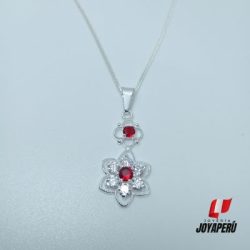 Collar flor color rojo plata 950