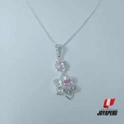Collar flor color rosado plata 950