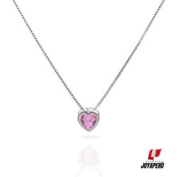 collar plata punto de luz Corazón Rosa