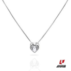 collar plata punto de luz Corazón blanco