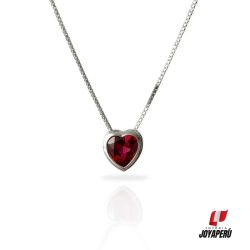 collar plata punto de luz corazón Rojo