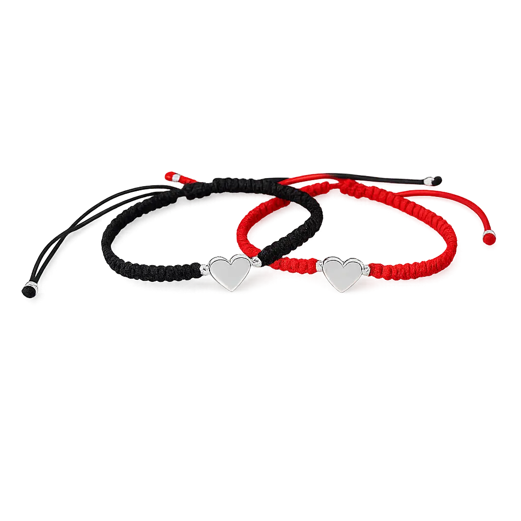 Set Pulseras Tejidas corazón plata 950