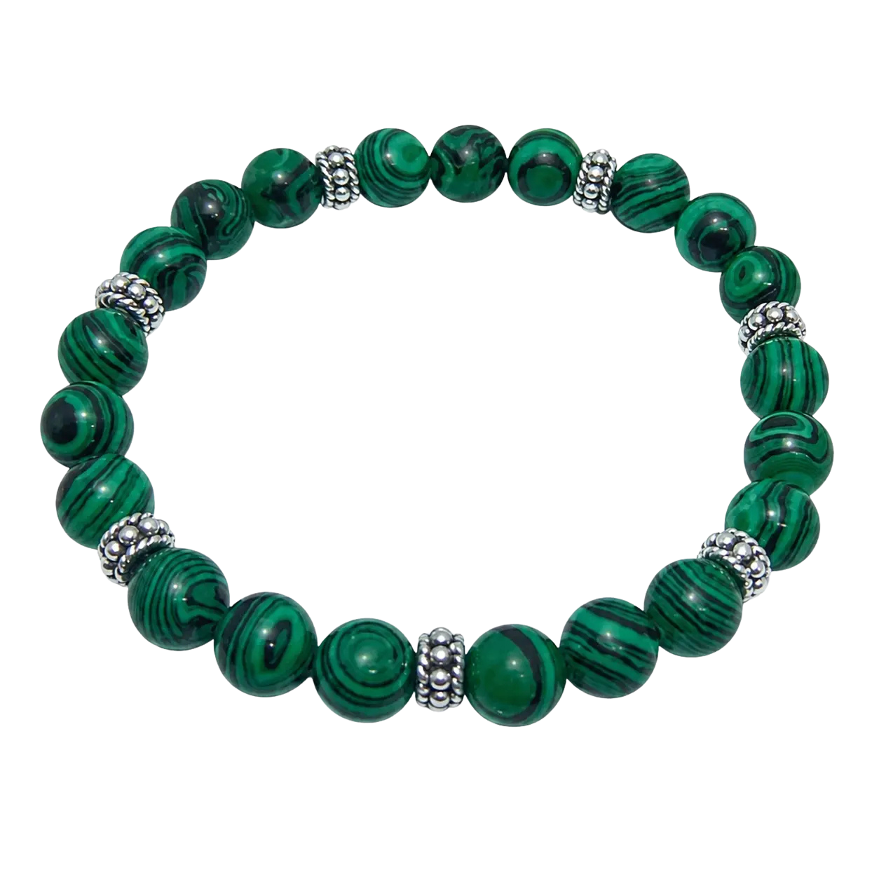 PULSERA MALAQUITA 8MM CON PLATA 950 MD