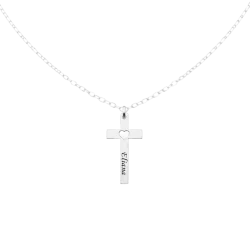 Collar cruz con corazon grabado