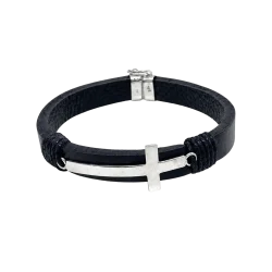 Pulsera de cuero con cruz